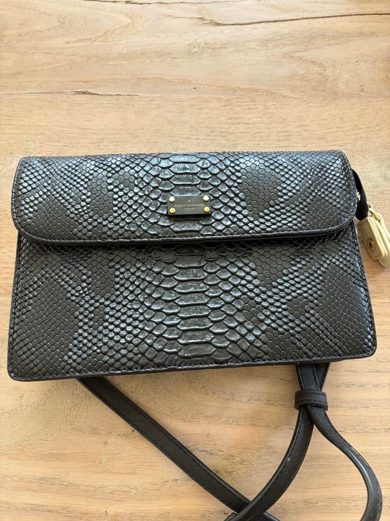 Zwarte tas met slangenprint, Ophalen, Gebruikt, Zwart, Schoudertasje