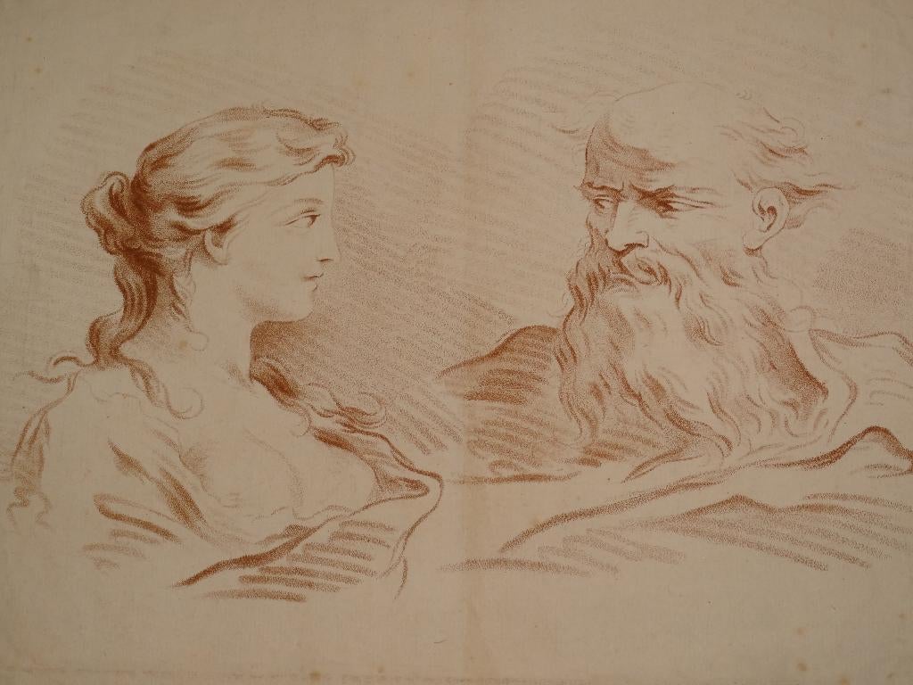 Ets jonge vrouw oudere man Charles Nicolas Varin 1745-1805, Antiek en Kunst, Verzenden