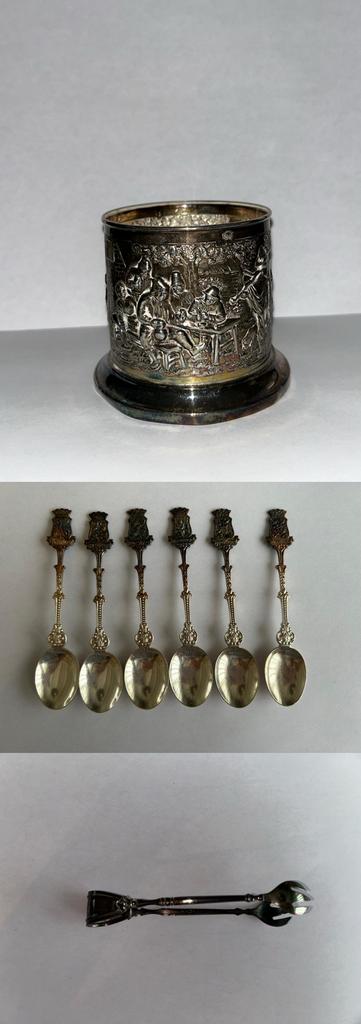 Provincielepeltjes + D.E. doos + suikertang, Antiek en Kunst, Antiek | Bestek, Ophalen of Verzenden