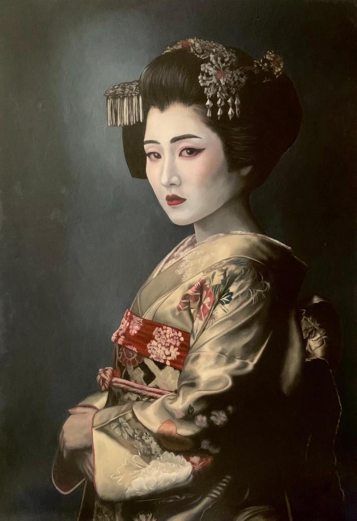Japanse Geisha Portret – Handgeschilderd Olieverf, Ophalen of Verzenden