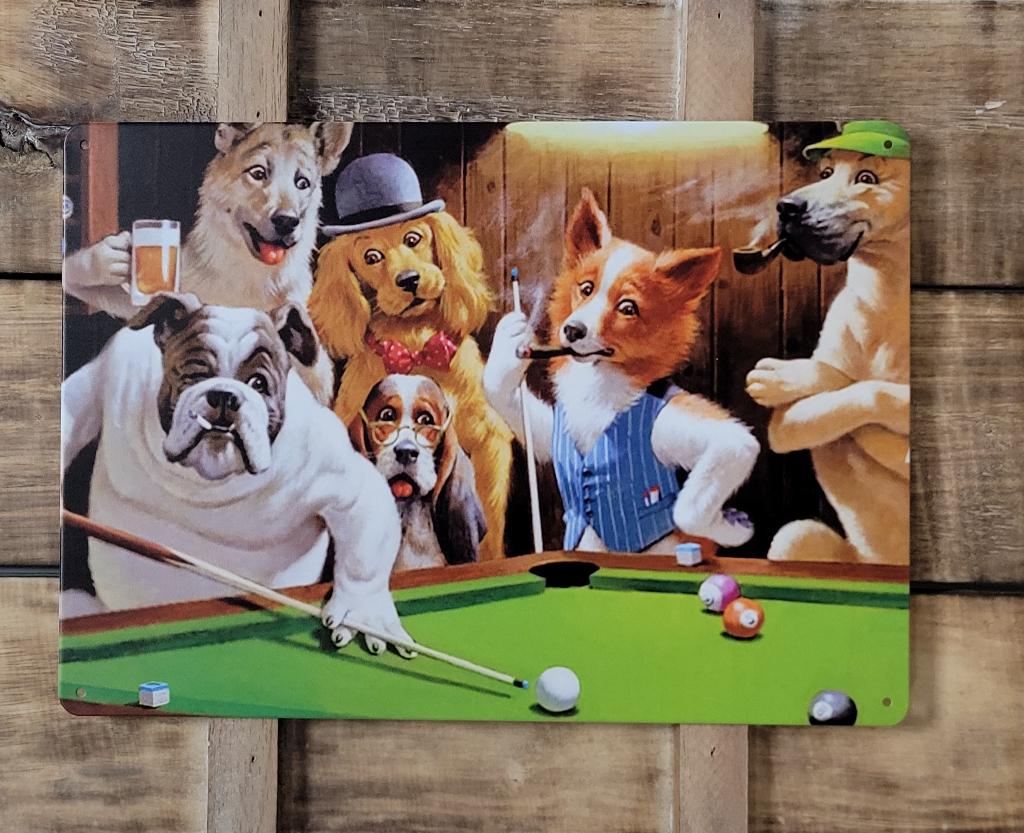 Honden spelen biljart wanddeco metalen reclamebord deco, Info@deconoord.nl, Deco Noord, Nieuw, Ophalen of Verzenden