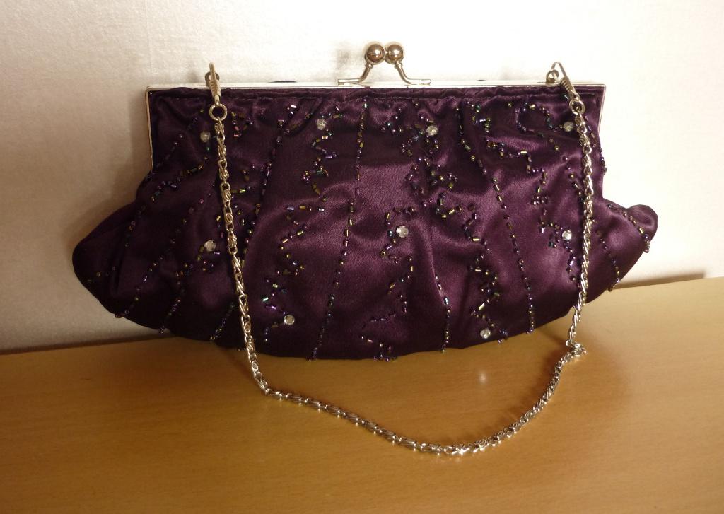 Paarse clutch avond handtas schoudertas met parels strass, Ophalen of Verzenden, Nieuw, Paars, Handtas