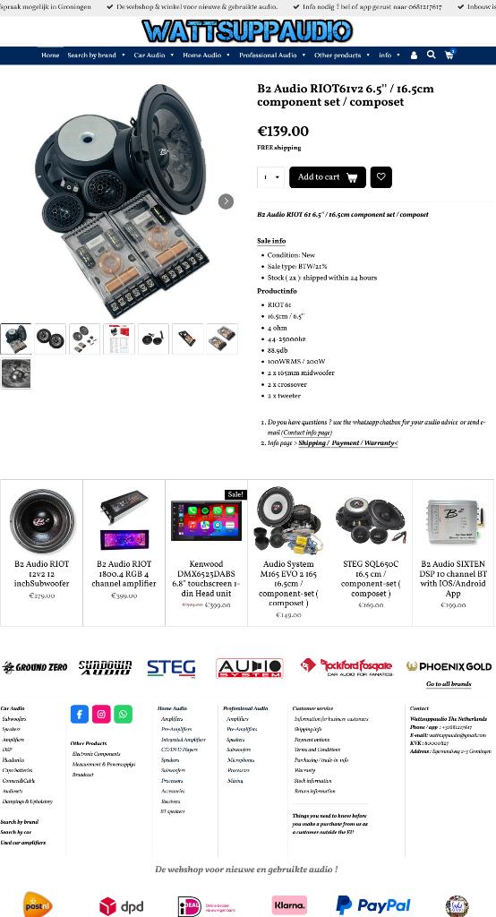 B2 Audio RIOT61v2 6.5'' / 16.5cm Composet / Speakers, Auto diversen, ., Nieuw, Ophalen of Verzenden, Plantevej 35, 2870 Dyssegaard, Denmark