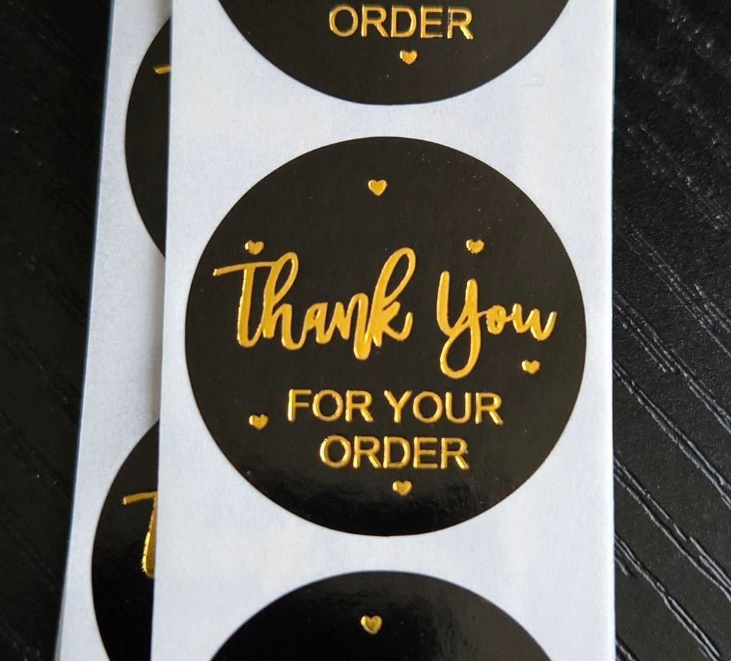 50x 'Thank You For Your Order' Stickers - Zwart/Goud., Hobby en Vrije tijd, Stickers en Plaatjes, Ophalen of Verzenden, Nieuw