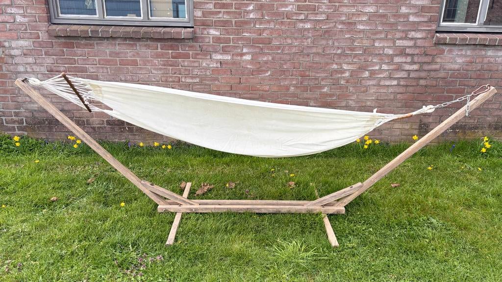 Hangmat met standaard, ca. 3 meter, Tuin en Terras, Hangmatten, Ophalen, Gebruikt, Meerpersoons, Met standaard