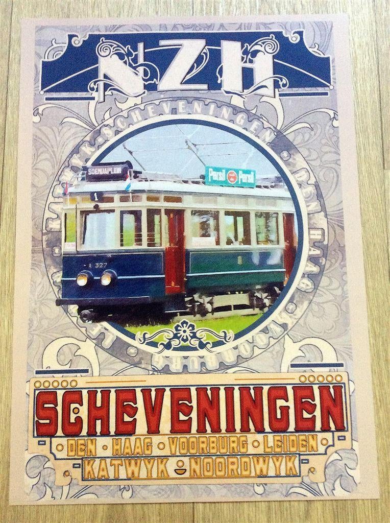 NZH de Blauwe Tram HTM Scheveningen Deco Poster Print, Verzamelen, Spoorwegen en Tramwegen, Nieuw, Tram, Overige typen, Ophalen of Verzenden