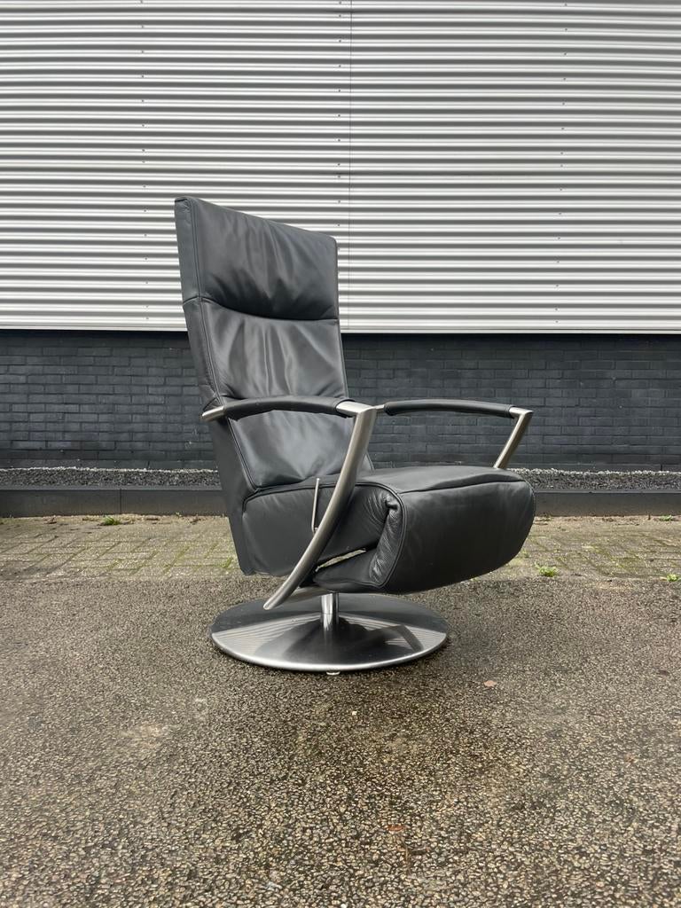 Grijze leren relax fauteuil / relax stoel / relaxstoel, Huis en Inrichting, Fauteuils, Ophalen, Minder dan 75 cm, Zo goed als nieuw