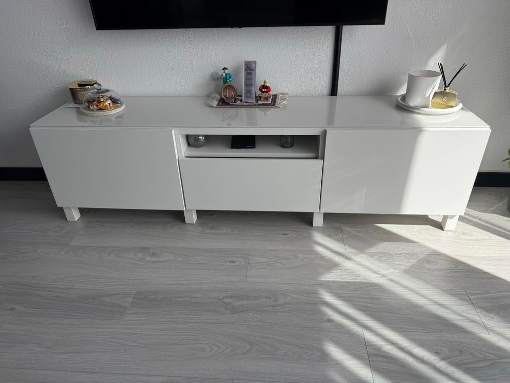 Tv meubel, salontafel en eettafel met glazen blad, Ophalen, Gebruikt, 100 tot 150 cm, 50 tot 100 cm