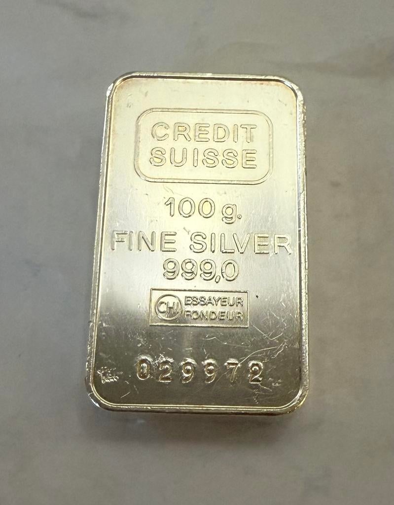 100gram zilver - Credit Suisse 999 zilver, Ophalen of Verzenden, Zilver
