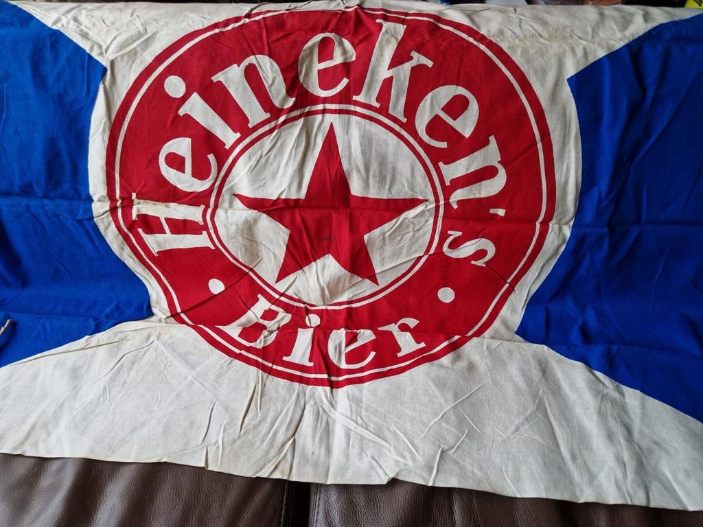 Unieke Vintage Heineken's Bier Linnen Vlag - Zeldzaam!, Ophalen of Verzenden