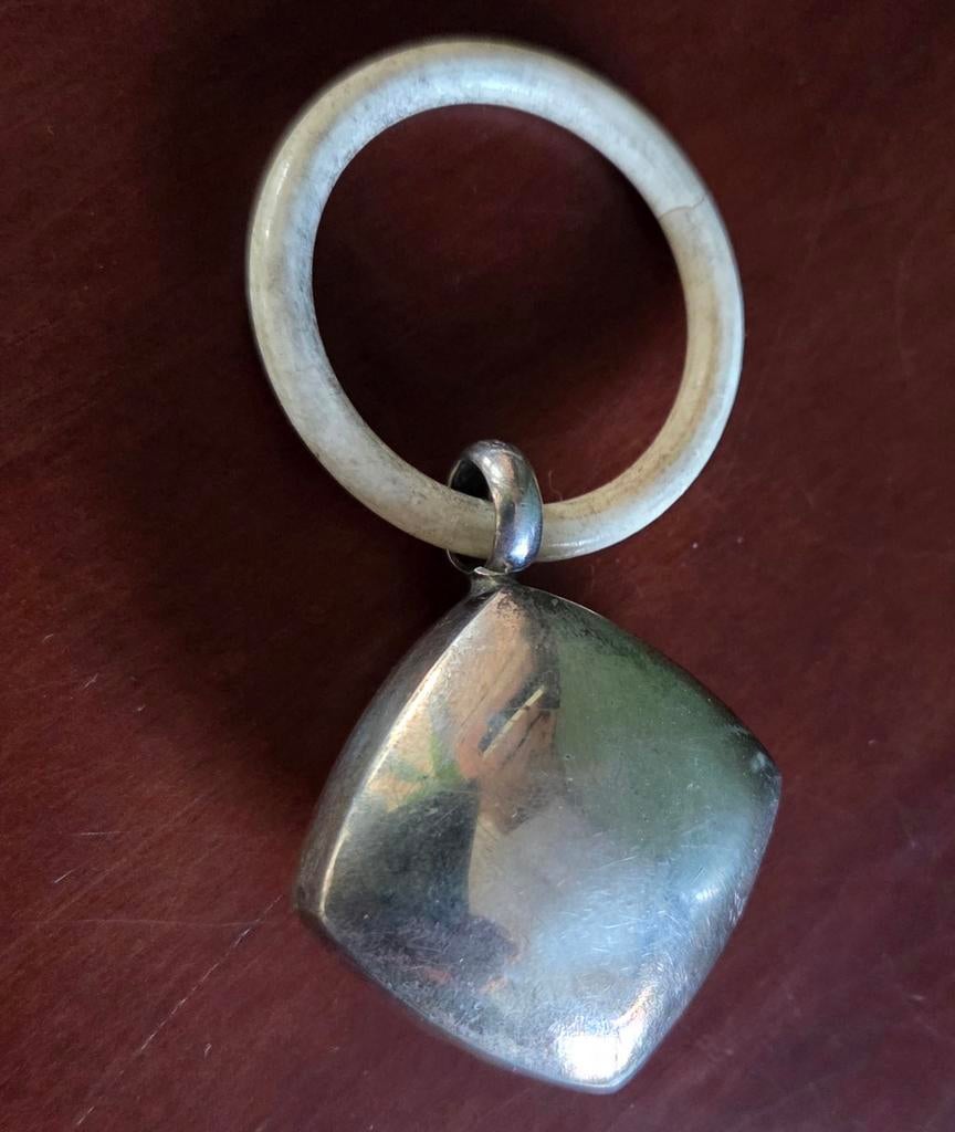 Oude Zilveren rammelaar met bijtring, Ophalen of Verzenden