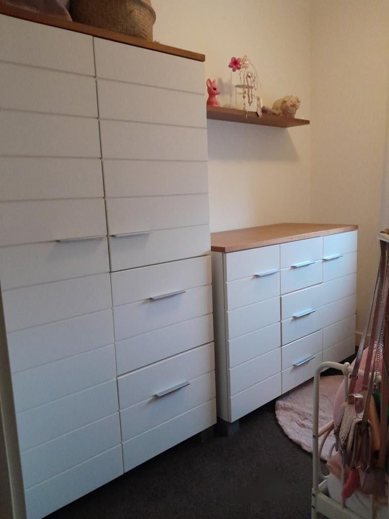 Complete babykamer wit/bruin: commode, kast, ledikant, Ophalen