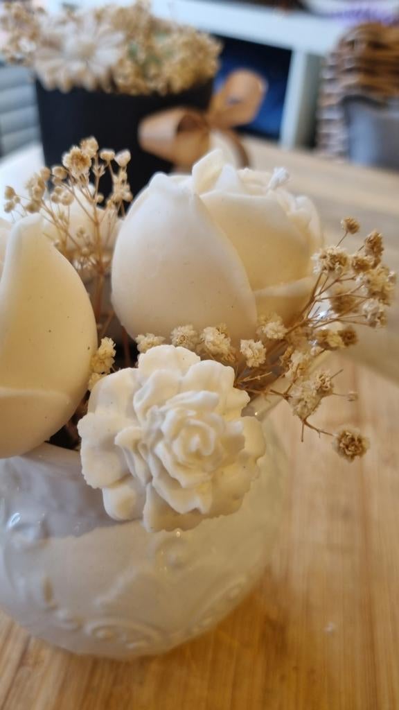 Handgemaakt Paraffinevrij Kaarsenboeket in Wit, Ophalen, Overige materialen, Wit, Nieuw