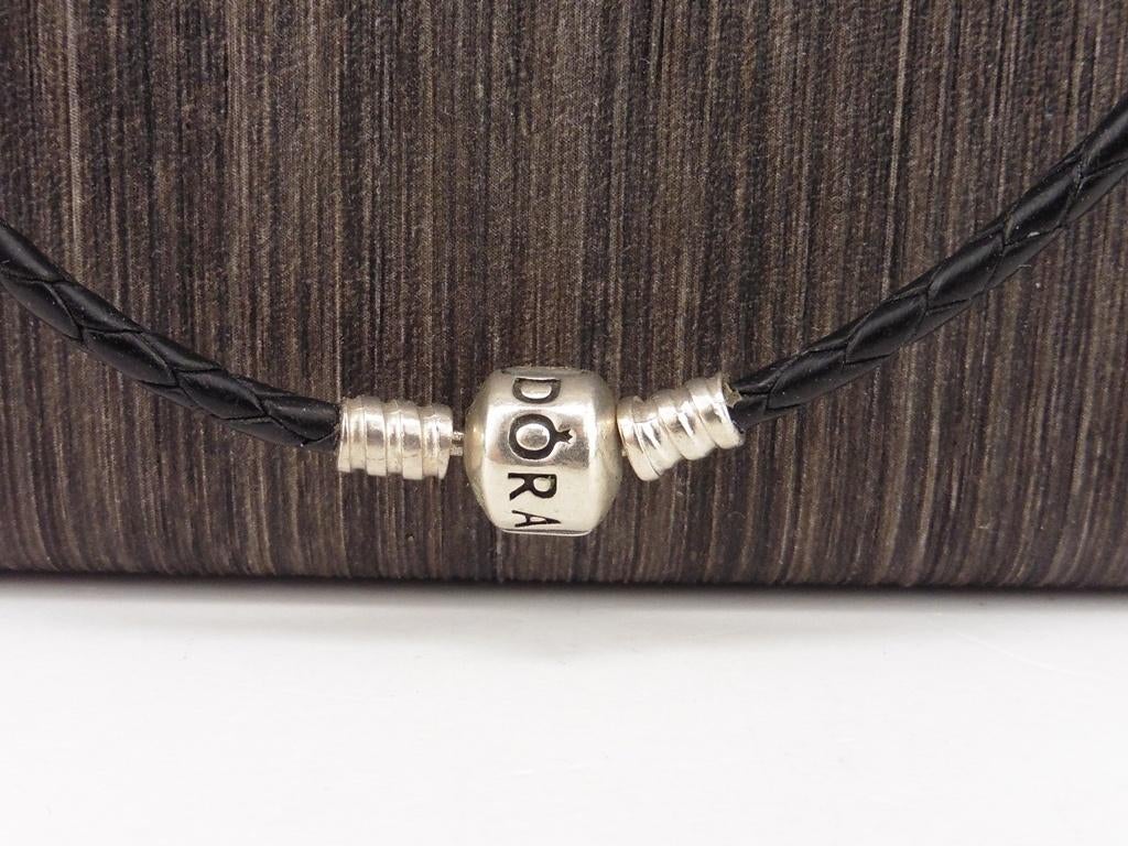 Leren Pandora collier met zilveren slot                Z40aa, Overige materialen, Gebruikt, ., Zwart