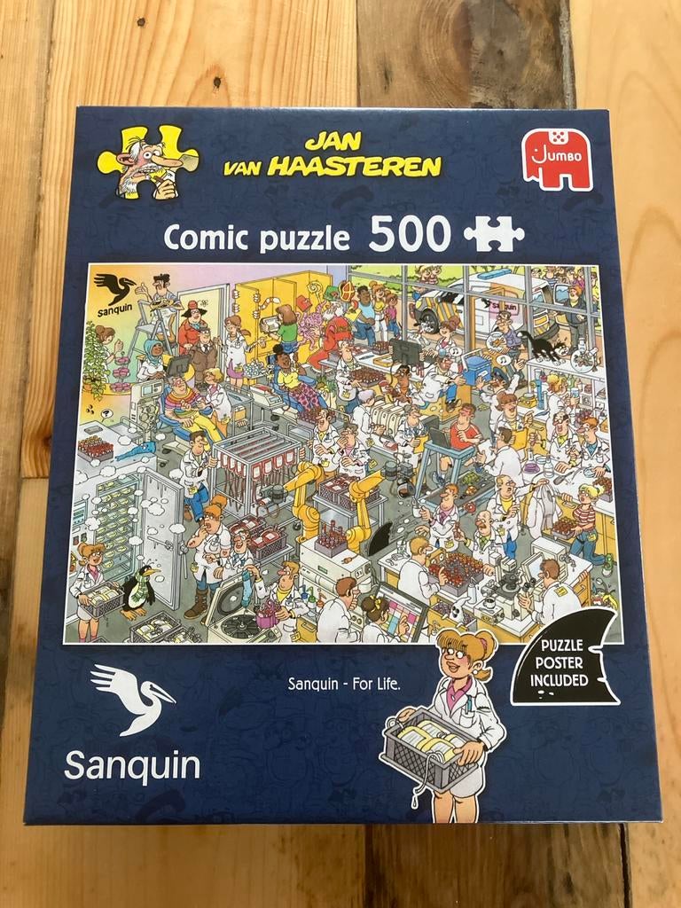 Jan van Haasteren Puzzel Sanquin 500 stukjes, Ophalen of Verzenden, 500 t/m 1500 stukjes, Zo goed als nieuw, Legpuzzel