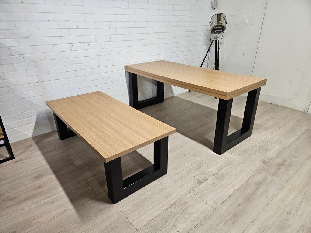 Set Eetkamer Tafel En Salontafel | GRATIS LEVERING, Eikenhout, Zo goed als nieuw, 150 tot 200 cm, Rechthoekig