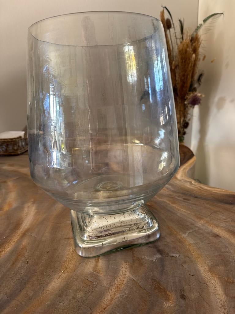 Elegante Riviera maison Vaas - Glas met Zilveren Voet, Gebruikt, Overige kleuren, Ophalen of Verzenden, Glas