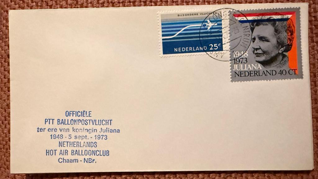 envelop - PTT Ballonpostvlucht 1973, Ophalen of Verzenden, Na 1940, Gestempeld