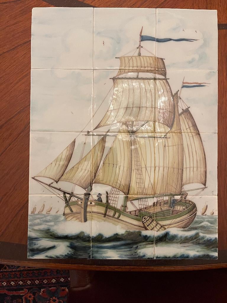 Antiek Tegeltableau Koftjalk Botter Klipper Aak Platbodem, Ophalen