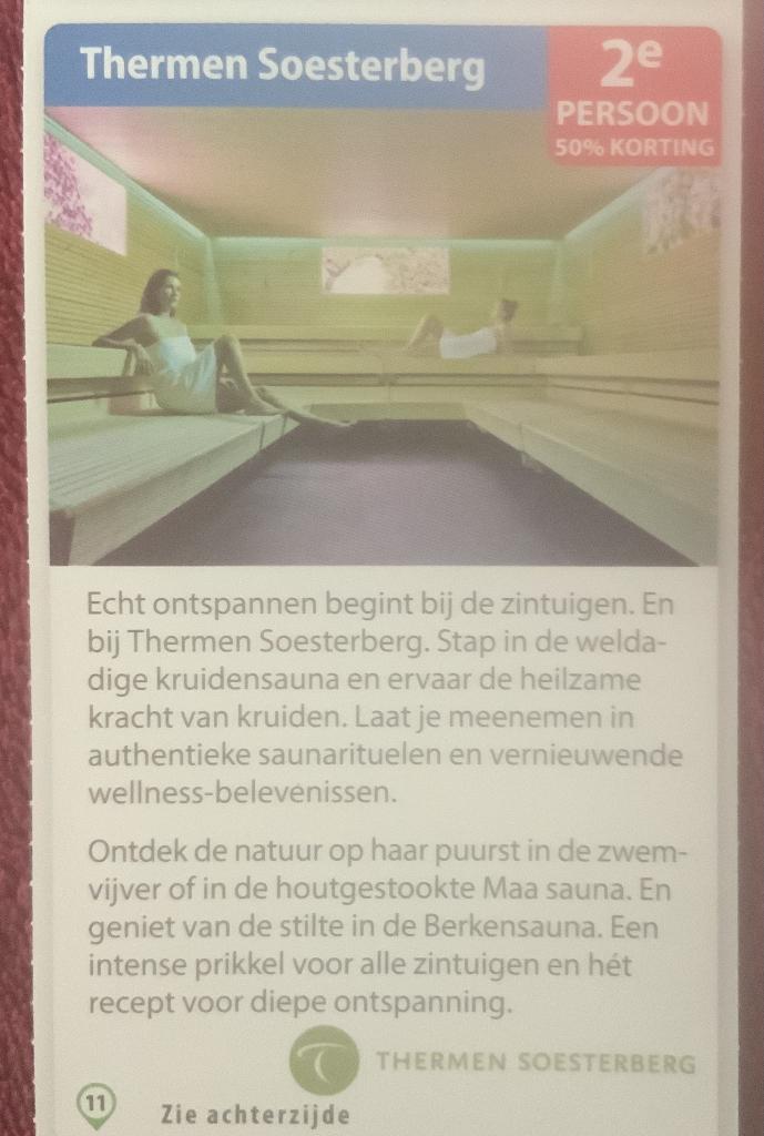 Sauna Thermen Soesterberg Voordeelbon, Tickets en Kaartjes, Drie personen of meer, Kortingsbon, Spa of Sauna