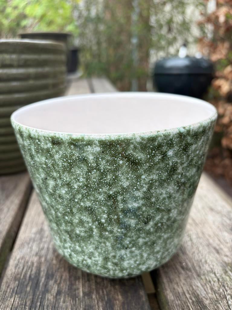 Vintage groen bloempotje, Gebruikt, Rond, Binnen, Ophalen of Verzenden