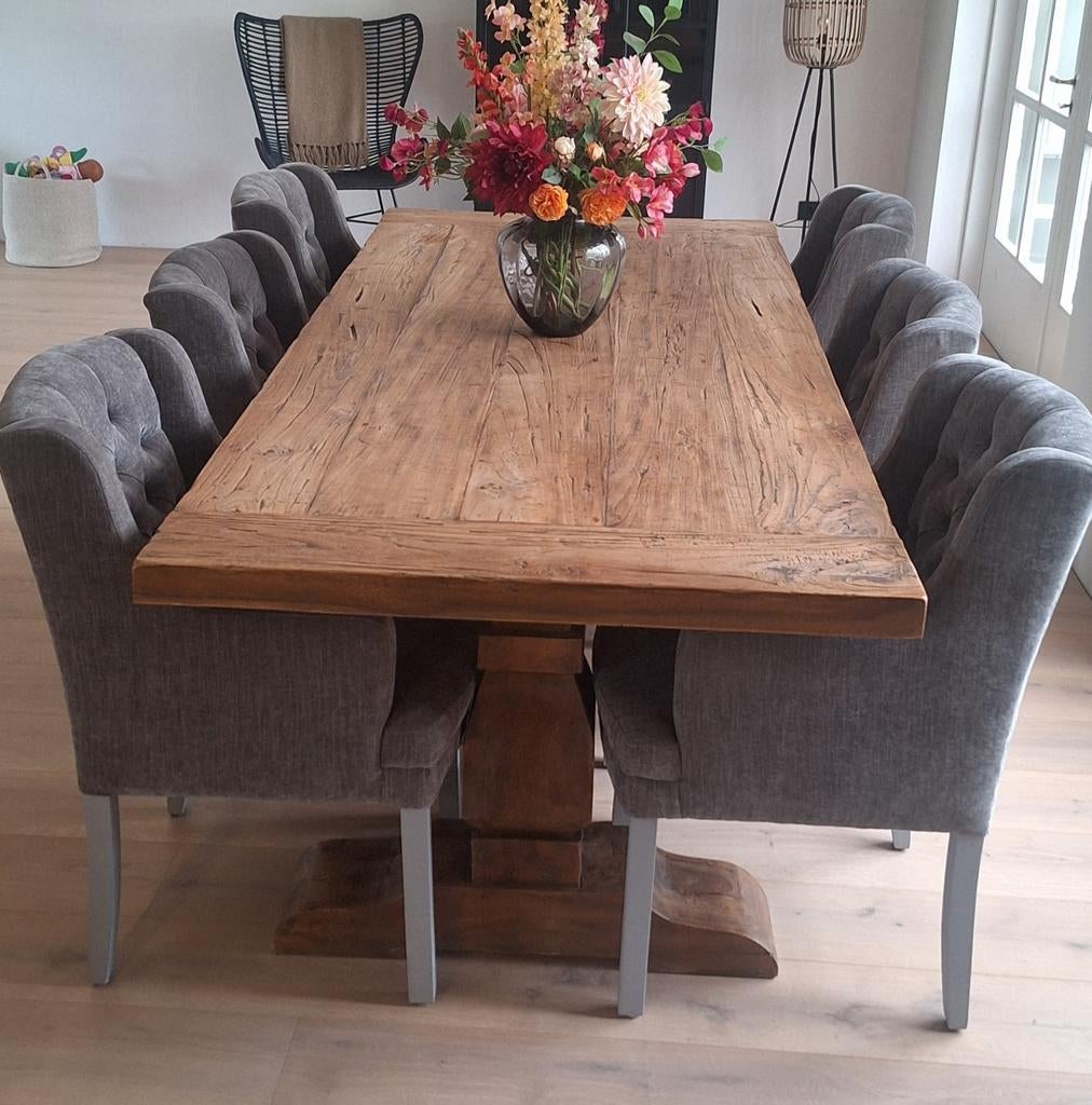 Kloostertafel met 6 stoelen, Ophalen, Gebruikt, 100 tot 150 cm, 200 cm of meer