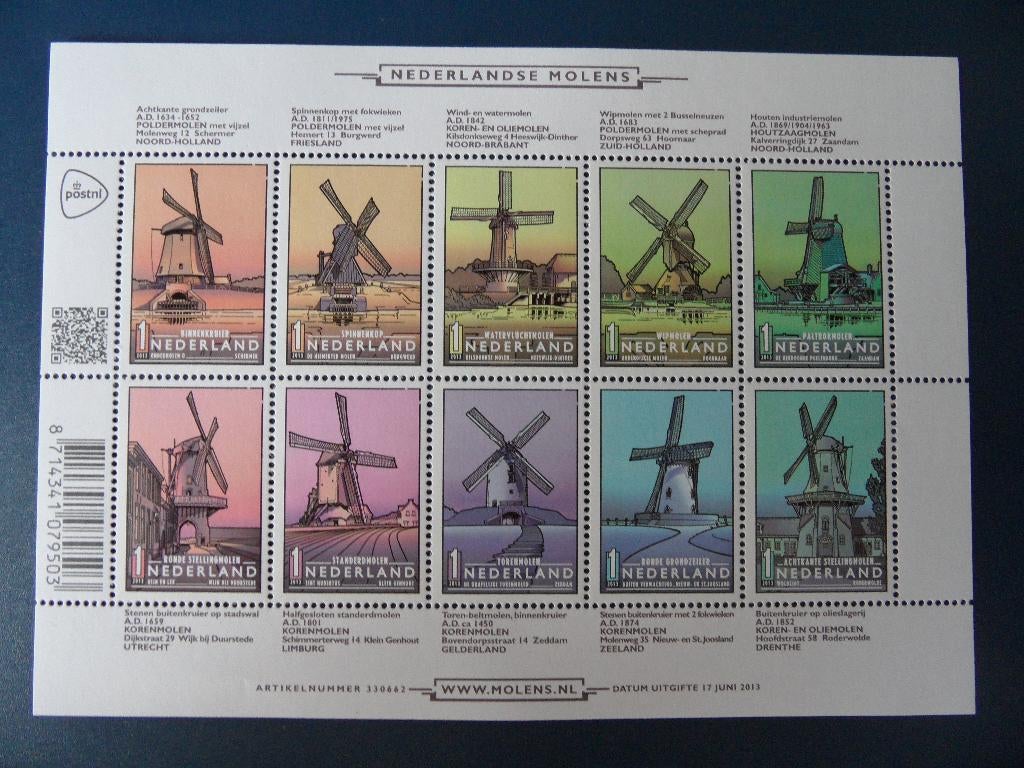 Postzegelvel Nederlandse molens *** met korting ***, Ophalen of Verzenden, Postfris