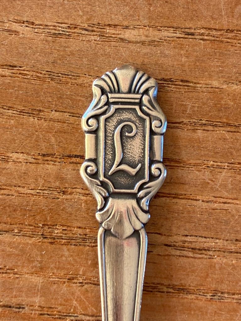 Vintage GN Gero 90 verzilverde theelepel monogram letter L, Ophalen of Verzenden