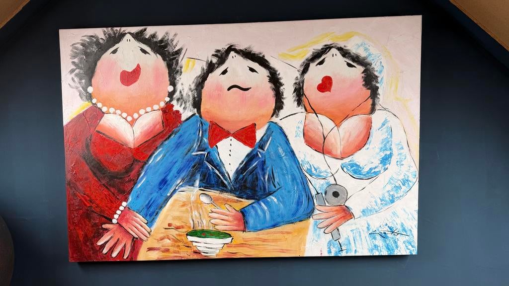 Schilderij 'Dikke Dames' - Vrolijke Kunst 120x80 cm, Antiek en Kunst, Kunst | Schilderijen | Modern, Ophalen of Verzenden