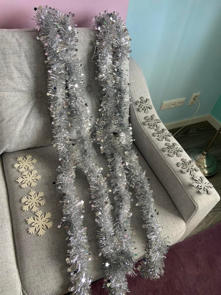 Sneeuwvlokkem zilver slingers tafel versiering, Diversen, Kerst, Ophalen of Verzenden, Zo goed als nieuw