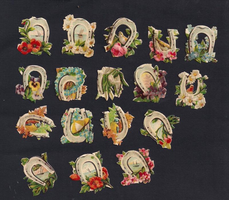 Hoefijzers (17) antieke poezieplaatjes (set 1), Ophalen of Verzenden