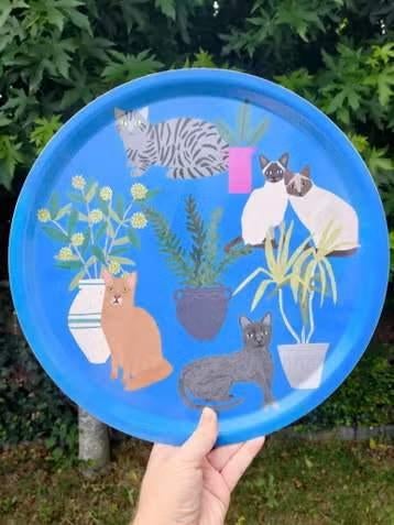 Berkhout dienblad met katten - 38cm, Huis en Inrichting, Ophalen, Nieuw, Rond, Hout