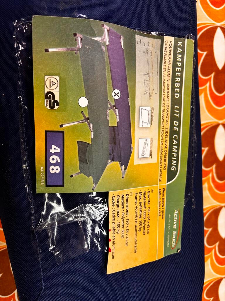 Campingbed 1-persoons blauw - Active Touch, Ophalen of Verzenden, Zo goed als nieuw, Overige