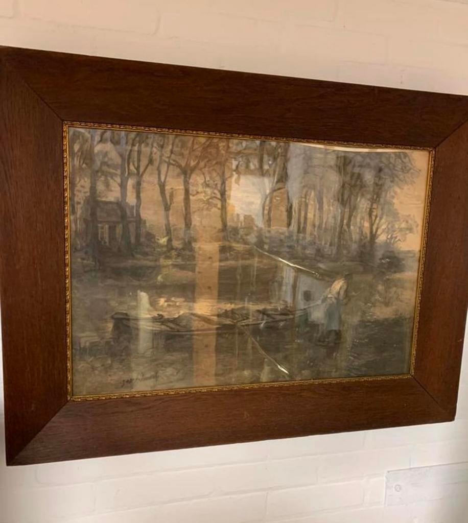 Schilderij ets tekening De zandschipper" van Jozef Israëls., Antiek en Kunst, Kunst | Schilderijen | Klassiek, Ophalen of Verzenden