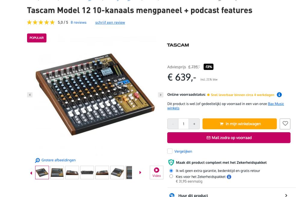 Tascam Model 12 10-kanaals mengpaneel + podcast features, Ophalen, Zo goed als nieuw, 10 tot 20 kanalen