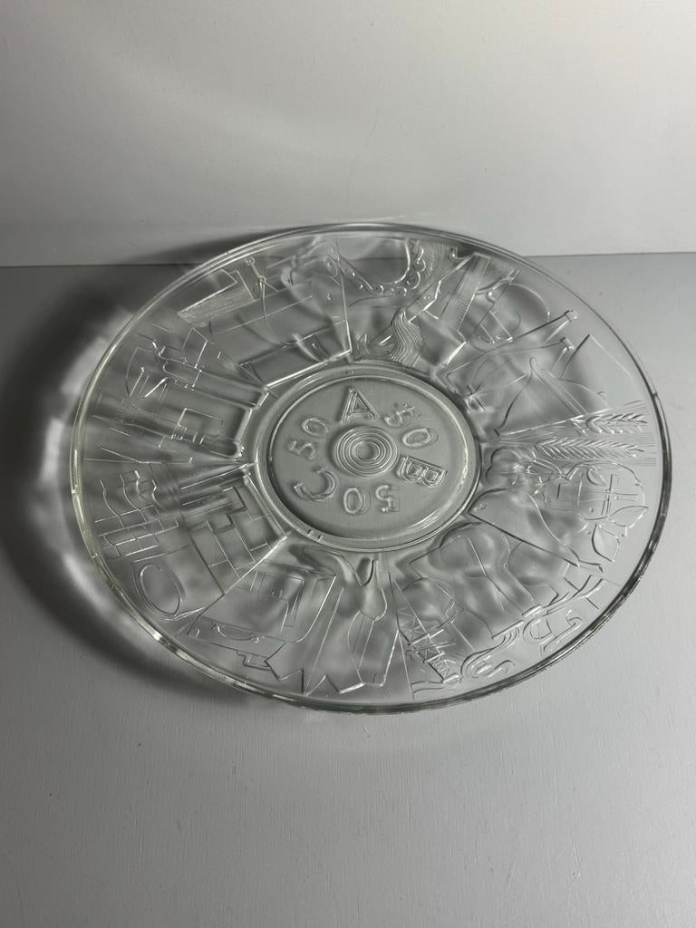 Vintage ABC glazen schaal G.J. Thomassen - Leerdam, Antiek en Kunst, Antiek | Glas en Kristal, Ophalen of Verzenden