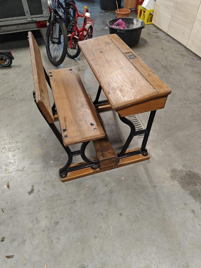 Vintage schoolbank met opbergruimte, Ophalen