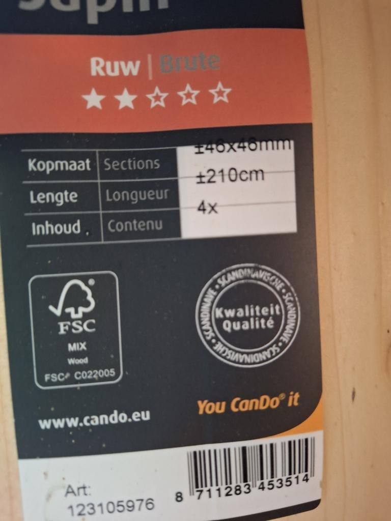 Vurenhouten balken 46x46 mm van 210 lang., Doe-het-zelf en Verbouw, Hout en Planken, 25 tot 50 mm, Nieuw, 200 tot 250 cm, Balk