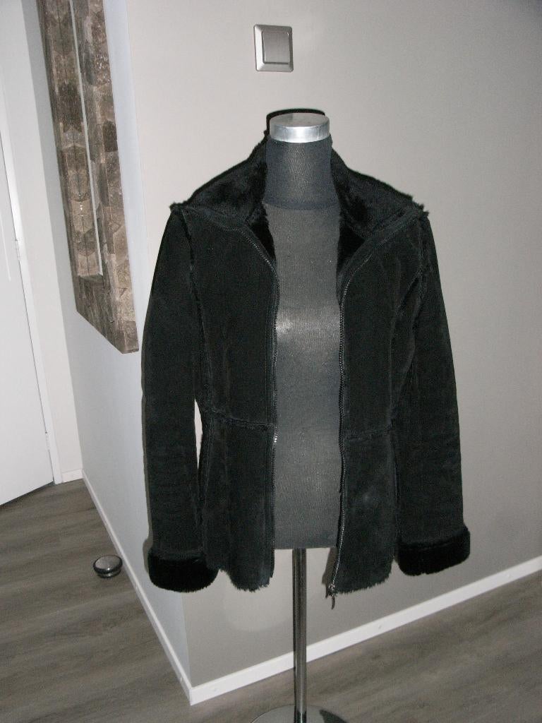 zwart echt suede/leren lammy/jas CHAZZ mt 38/40, ALS NIEUW!, Kleding | Dames, Jassen | Winter, Zo goed als nieuw, Maat 38/40 (M)