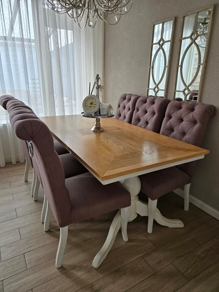 Handgemaakte houten eettafel met bolpoten, Klassiek, Vijf personen of meer, 150 tot 200 cm, Rechthoekig