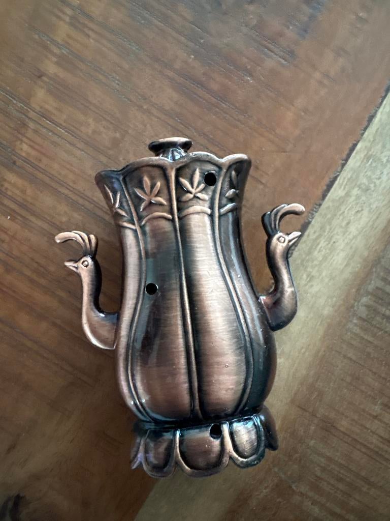 Vintage Metalen Decoratieve Pot met Pauwen, Huis en Inrichting, Ophalen of Verzenden, Gebruikt