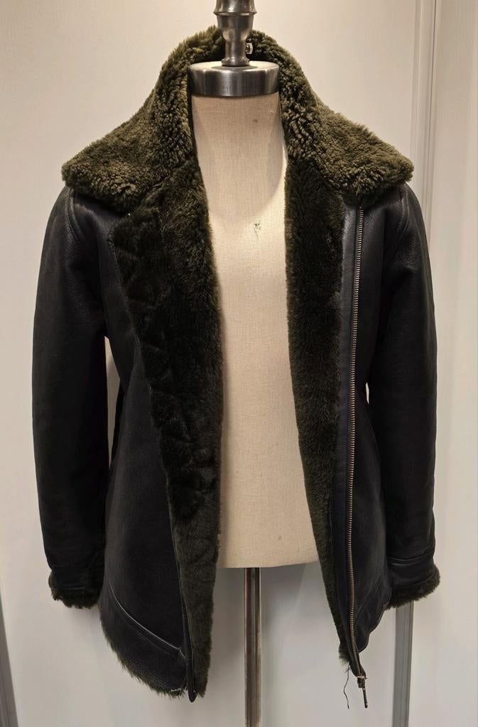 Heren lammy coat pilotenjas - maat S - lamsleer lamsvacht, Ophalen of Verzenden, Zo goed als nieuw, Maat 46 (S) of kleiner, Zwart