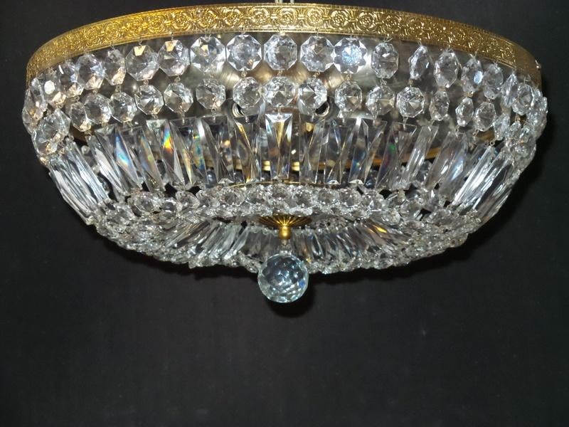 Grote plafonniére van strengen kristallen en prisma plaatjes, Ophalen, Gebruikt