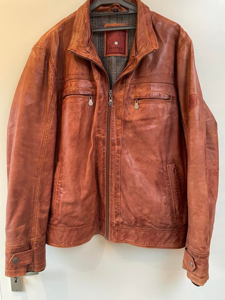 Trapper leren herenjack maat 52 z.g.a.n., Kleding | Heren, Ophalen of Verzenden, Zo goed als nieuw, Maat 52/54 (L), Bruin