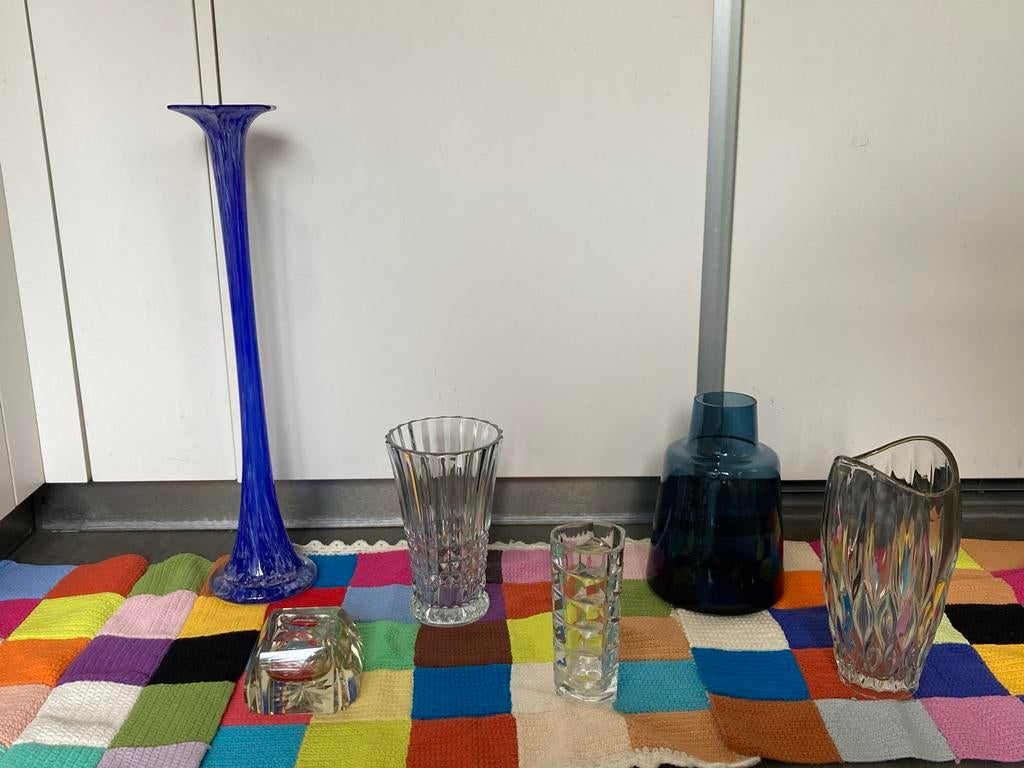 Glazen Vazen Set - Holmegaard & Kristal - 6 Stuks, Gebruikt, Overige kleuren, 50 tot 75 cm, Ophalen of Verzenden