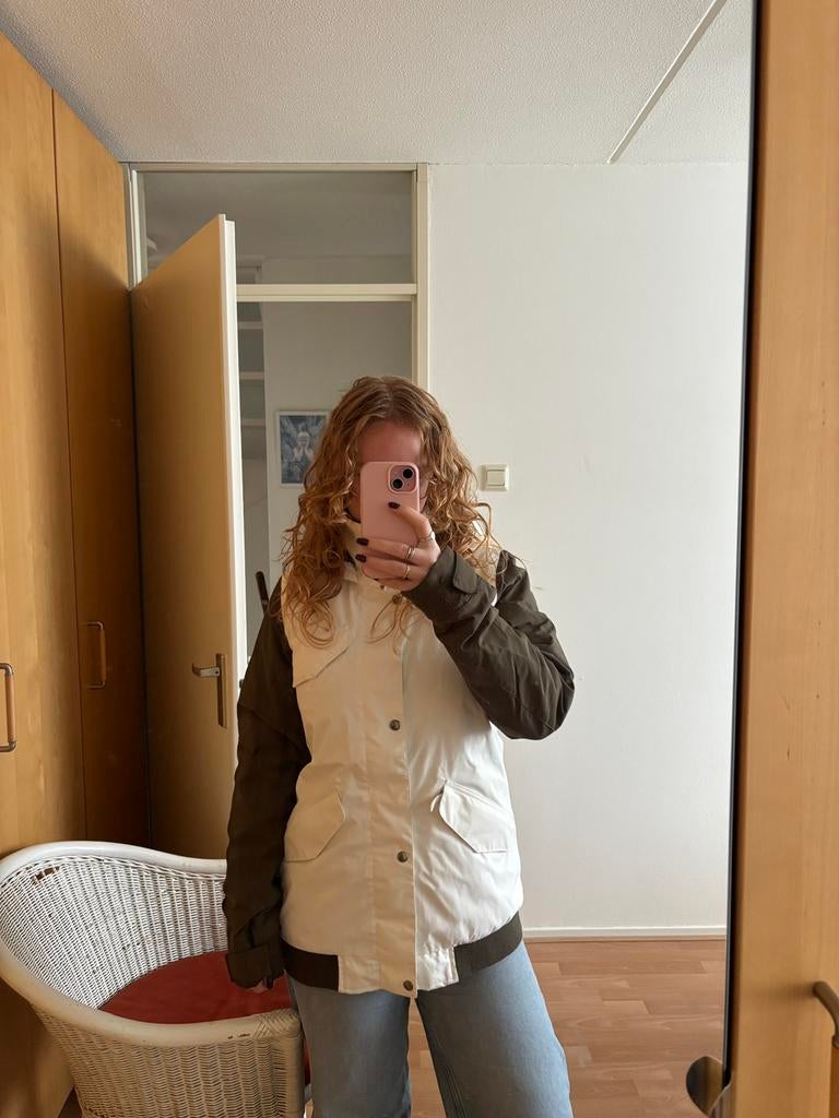 Groen en witte Burton Ski jas, Maat 38/40 (M), Verzenden, Zo goed als nieuw, Jack