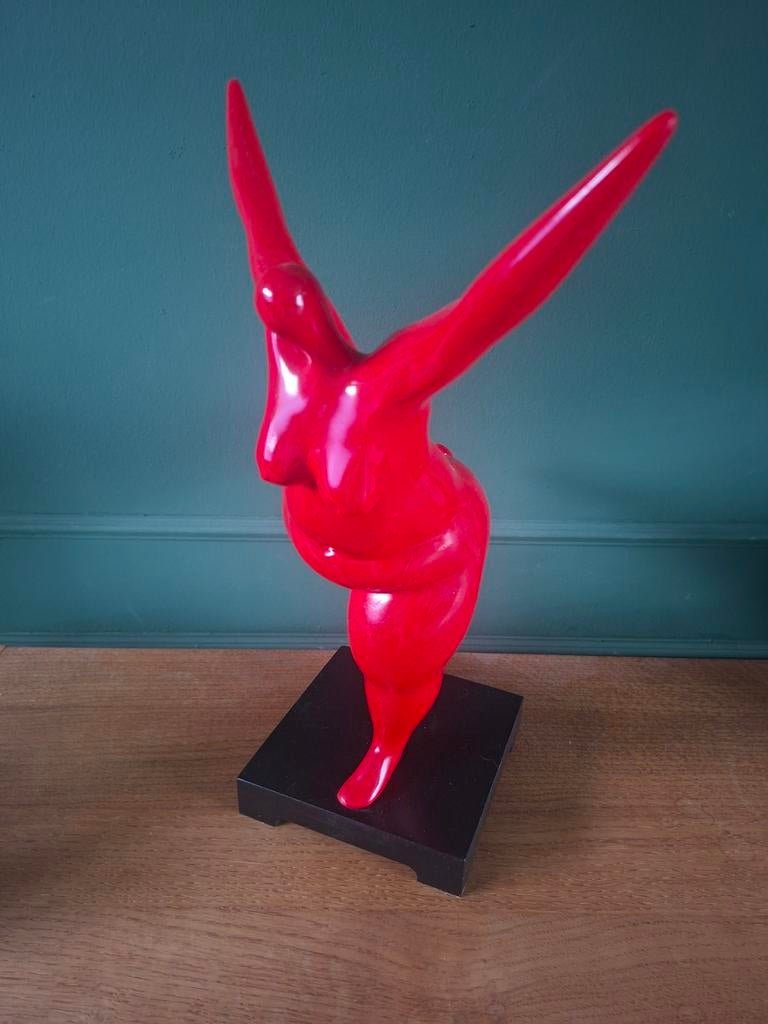 Dansende Dikke Vrouw Beeld - Rode Sculptuur, Ophalen of Verzenden