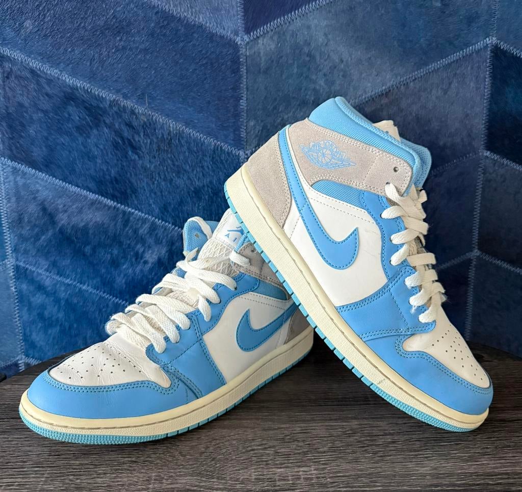 Nike Air Jordan 1 Mid "University Blue" mt 41, Kleding | Heren, Schoenen, Ophalen of Verzenden, Zo goed als nieuw, Blauw