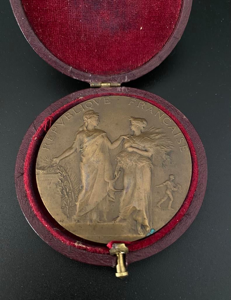 Bronzen penning Landbouw Frankrijk 1900 origineel doosje, Postzegels en Munten, Ophalen of Verzenden, Brons, Buitenland