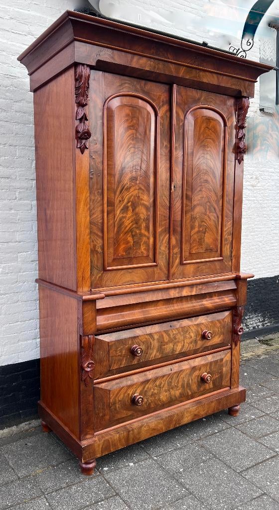 antiek Engels mahonie kabinet 3-delig, planken en lades, Ophalen of Verzenden